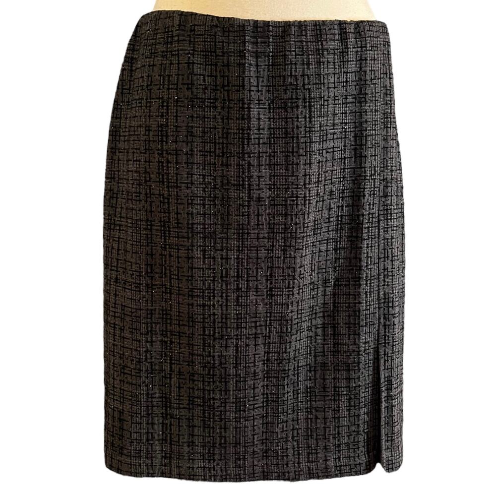 EXPRESS Gray Tweed Skirt Velvet Details Metallic Thread Elastic Waist Medium EUC